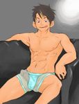  abs boxers boy brown_hair chair horny itto_(mentaiko) licking_lips lip_licking male_focus mentaiko muscle muscles penis sexy solo tongue_out underwear 