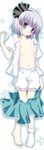  black_ribbon blue_eyes blush dakimakura flat_chest konpaku_youmu nipples open_clothes open_shirt open_skirt ribbon shirt single_sock skirt socks source_request touhou white_hair 