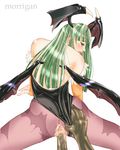  1girl bat_wings censored demon_girl head_wings hetero long_hair morihama_karute morrigan_aensland pantyhose penis sex solo_focus succubus torn_clothes torn_legwear vaginal vampire_(game) wings 