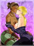  ass ass_grab big_breasts blonde_hair blush breast_grab breasts breasts_grab dark_skin darkvanessa fingering grabbing jill_valentine kiss large_breasts resident_evil resident_evil_5 sheva_alomar shirt_pull sweat yuri 