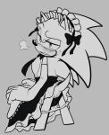 2023 andromorph anthro anus blush bow_ribbon breath clothing digital_drawing_(artwork) digital_media_(artwork) eulipotyphlan genitals hedgehog hi_res intersex looking_at_viewer maid_apron maid_headdress maid_uniform mammal open_mouth raised_tail rear_view sega shaddycatz solo sonic_the_hedgehog sonic_the_hedgehog_(series) tail uniform vulva