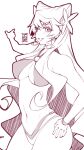  1girl artist_name bikini blank_censor bracelet breasts butterfly_hair_ornament censored cowboy_shot floating_hair hair_between_eyes hair_ears hair_ornament halterneck hand_on_own_hip hatching_(texture) highres jewelry large_breasts linear_hatching lineart long_hair maria_cadenzavna_eve namurou7676 navel o-ring o-ring_top pointing seal_impression senki_zesshou_symphogear sideboob simple_background sling_bikini_top solo stomach swimsuit upper_body very_long_hair wavy_sidelocks white_background 