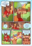 6_panel_comic body_hair bottomwear brown_body brown_fur brown_hair chest_hair clothing curved_horn darkchibishadow digitigrade dot_eyes english_text flower flower_crown forest fur hair hood horn humanoid inner_monologue loincloth male mammal plant sack sal_(solanaceae) satyr simple_eyes smile solanaceae solo stubble text thinking thought_bubble tree wide_eyed