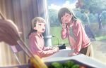  3girls :3 :d ^_^ bento bloom_garden_party_jacket blurry blurry_foreground braid brown_dress brown_hair brown_skirt center-flap_bangs closed_eyes dress facing_another food game_asset green_hair hair_ornament hairclip hasu_no_sora_school_uniform highres hood hood_down hooded_jacket jacket jewelry kachimachi_kosuzu long_hair long_sleeves looking_at_another love_live! love_live!_hasu_no_sora_jogakuin_school_idol_club love_live!_hasu_no_sora_jogakuin_school_idol_club_bloom_garden_party multiple_girls murano_sayaka necklace non-web_source official_art ogami_sachi omelet open_clothes open_jacket open_mouth out_of_frame outdoors own_hands_clasped own_hands_together parallel_hairclips pink_eyes pink_jacket public_address_system ribbed_sweater school_uniform self-datamine side_braids sitting skirt smile standing sweater tamagoyaki teeth upper_teeth_only virtual_youtuber white_sweater winter_uniform 