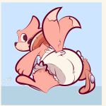 2020 2_toes 3_fingers ambiguous_gender anthro blue_background border buizel button_(fastener) cheek_markings clean_diaper clothed clothing diaper diaper_only dipstick_tail facial_markings feet fingers full-length_portrait fur furgonomic_diaper furgonomics generation_4_pokemon grey_pawpads head_markings hi_res looking_back markings nintendo orange_body orange_fur orange_tail pawpads pokemon pokemon_(species) pool_float portrait signature simple_background solo tail tail_markings three-quarter_view toes topless two_tone_tail typhy walking wearing_diaper white_border white_diaper yellow_body yellow_fur yellow_tail yellow_tail_tip