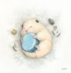  absurdres animal animal_focus artist_name food gotte hamster highres macaron no_humans original seed sleeping sunflower_seed 