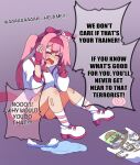  1girl animal_ears bandaid bandaid_on_leg blush bow breasts buruma crying ear_bow ear_covers fingerless_gloves gloves haru_urara_(bestest_prize)_(umamusume) haru_urara_(umamusume) headband highres horse_ears horse_girl horse_tail jacket long_hair long_sleeves neferkitty open_mouth pink_buruma pink_hair pink_headband ponytail red_buruma red_gloves red_headband shirt socks solo striped_clothes striped_socks tail umamusume white_jacket white_shirt 