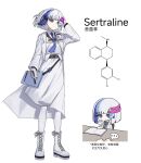  ... 1girl 1other absurdres blank_eyes blue_eyes blue_necktie blue_streaks blunt_bangs bob_cut book boots chemical_structure chibi chinese_text collared_shirt commentary expressionless floating_clothes floating_hair folder full_body hair_ornament hand_on_own_head highres holding holding_pen jitome lab_coat lace-up_boots lapels long_skirt long_sleeves multicolored_hair multiple_views name_tag necktie notched_lapels open_book original pantyhose pen personification phonetik puff_of_air sertraline_(phonetik) shirt shirt_tucked_in short_hair simple_background skirt solo_focus spoken_ellipsis standing streaked_hair white_background white_boots white_pantyhose white_shirt 