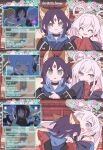  2girls ^_^ animal_ears black_choker blue_eyes blue_hoodie chat_log cho_kaguya-hime! choker closed_eyes closed_mouth colored_inner_hair commentary embarrassed fox_ears fox_girl fox_tail hair_ornament hair_rings hair_stick haiyuan182 highres hood hood_down hoodie hug kaguya_(cho_kaguya-hime!) male_focus multicolored_hair multiple_girls open_mouth pink_hair runami_yachiyo sakayori_iroha short_hair sleeves_past_wrists tail twintails yuri 