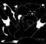 2026 balls big_penis black_background black_body black_fur bodily_fluids breath canid canine canis chest_tuft cum cumshot disembodied_hand disembodied_tongue domestic_dog ejaculation fur genital_fluids genitals heart_symbol hi_res humanoid_genitalia humanoid_penis mammal monochrome oral orgasm penis puppysnackz puppysnackz_(character) saliva simple_background solo_focus spread_legs spreading tongue tongue_out tuft