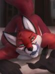  2019 absurd_res anthro ass_up biped black_body black_ears black_eyebrows black_fur black_markings black_nose canid canine digital_media_(artwork) eyebrows facial_markings fox fur green_eyes head_markings hi_res inside licking licking_lips licking_own_lips looking_at_viewer male mammal markings multicolored_body multicolored_fur nude raaz red_body red_fur self_lick simple_background smile solo tongue tongue_out white_body white_fur zoru 