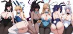  6+girls :o ;) absurdres alternate_costume animal_ears aqua_bow aqua_bowtie aqua_halo ass asuna_(blue_archive) asuna_(bunny)_(blue_archive) black_bow black_bowtie black_hair black_leotard black_pantyhose blonde_hair blue_archive blue_eyes blue_hair blue_hairband blue_leotard blush bow bowtie breasts brown_hair cleavage closed_mouth commentary dark-skinned_female dark_skin detached_collar elbow_gloves english_commentary fake_animal_ears fake_tail from_behind gloves gradient_hair grin hair_ornament hair_over_one_eye hairband halo hand_on_own_ass highres karin_(blue_archive) karin_(bunny)_(blue_archive) kneeling large_breasts leotard long_hair looking_at_viewer looking_back lying mixed-language_commentary mole mole_on_breast multicolored_hair multiple_girls noa_(blue_archive) official_alternate_costume on_side one_eye_closed one_eye_covered open_mouth pantyhose playboy_bunny ponytail purple_eyes purple_hair purple_halo rabbit_ears rabbit_tail red_eyes rio_(blue_archive) simple_background smile tail thighband_pantyhose thighs toki_(blue_archive) toki_(bunny)_(blue_archive) tyrzul white_background white_gloves white_hair white_hairband white_leotard wrist_cuffs yuuka_(blue_archive) 