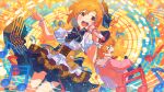  2girls :d aged_down bass_clef beamed_sixteenth_notes blue_bow blue_bowtie bow bowtie card_commentary commentary_request dress dual_persona eighth_note frilled_dress frills game_asset holding holding_microphone idolmaster idolmaster_million_live! idolmaster_million_live!_theater_days layered_dress microphone multiple_girls musical_note musical_staff musical_staff_print official_alternate_costume official_art open_mouth orange_eyes orange_hair print_dress print_wrist_cuffs puffy_short_sleeves puffy_sleeves sharp_sign short_hair short_sleeves smile striped_bow striped_bowtie striped_clothes third-party_source treble_clef white_wrist_cuffs wrist_cuffs yabuki_kana 