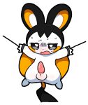 2026 balls bdsm biped bipedal_feral black_body black_fur bodily_fluids bondage bound cel_shading cheek_spots digital_drawing_(artwork) digital_media_(artwork) emolga feral front_view fur generation_5_pokemon genitals grey_eyes half-closed_eyes male male_feral multicolored_body multicolored_fur narrowed_eyes nintendo penis pink_penis plumflavor pokemon pokemon_(species) shaded solo suspension suspension_bondage sweat tail tapering_penis two_tone_inner_ear white_body white_fur white_inner_ear yellow_body yellow_fur yellow_inner_ear