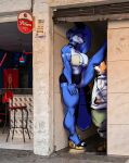 3_toes 5_fingers a_chance_encounter absurd_res alley anthro arm_tattoo athletic athletic_female bedroom_eyes belly big_breasts blue_body blue_eyes blue_fur bottomwear bracelet breasts canid canine cleavage clothed clothing dominant dominant_female draw_over duo ear_piercing ear_ring feet female fingers footwear fox fox_mccloud fur gold half-closed_eyes hi_res hotpants jewelry kansyr krystal_(star_fox) larger_female leg_tattoo male male/female mammal meme multicolored_body narrowed_eyes necklace nintendo piercing platform_footwear propositioning raised_leg ring_piercing sandals seductive shoes shorts size_difference smaller_male smile star_fox stare tattoo thick_thighs toes two_tone_body white_belly wide_hips