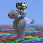 anthro aries_passadar big_breasts big_butt blender_(artwork) blender_color_grid blonde_hair blue_body blue_fur blue_sky blush breast_grab breast_size_difference breast_squish breasts butt canid canine canis colored_nails crossgender digital_media_(artwork) duo female fist fur getboingedmydude gradient_background grey_body grey_fur grey_hair hair hand_on_breast huge_breasts huge_butt hyper hyper_breasts looking_at_another male male/female male_(lore) mammal markings mtf_crossgender nails nude phyco raised_leg red_markings red_stripes simple_background sky squish standing stripes tailless thick_thighs tongue tongue_out watermark wide_hips wolf