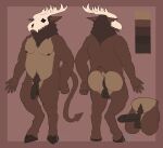 2026 absurd_res aimskull american_mythology anthro antlers anus aroused balls big_balls big_penis bone brown_body brown_fur deer digital_drawing_(artwork) digital_media_(artwork) flat_colors fur genitals hi_res hooves horn indigenous_north_american_mythology long_tail male mammal mature_male model_sheet monster muscular mythological_creature mythology nipples north_american_mythology penis pubes puckered_anus pupils signature simple_background skull skull_head solo spade_tail tail teeth wendigo white_pupils