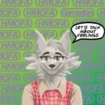 album_redraw anthro braces canid canine canis clothing collared_shirt english_description english_text eyewear female gamesfan glasses grey_eyes grin hi_res lagwagon let's_talk_about_feelings lynn_(deltav) mammal pattern_clothing pattern_topwear pattern_vest pink_clothing pink_shirt pink_topwear pink_vest plaid plaid_clothing plaid_topwear plaid_vest shirt smile solo text topwear vest wolf