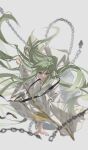  1other absurdres androgynous chain enkidu_(fate) fate/grand_order fate_(series) full_body gianluca green_eyes green_hair grey_background highres long_hair open_mouth other_focus robe simple_background solo white_robe 