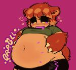 ambiguous_anthro ambiguous_gender animal_humanoid anthro arm_tuft bear belly big_belly big_eyes black_bottomwear black_clothing black_shorts bloated bodily_fluids bottomwear brown_body brown_fur brown_hair charlie_(serafphim) claws clothed clothing colored colored_saliva drooling ear_tuft emanata finger_claws fluffy fluffy_tail fur furless_torso gurgle_(sound_effect) hair hairless_face half-length_portrait hand_on_belly hi_res hotpants humanoid lidded_eyes love_handles male_(lore) mammal mammal_humanoid moobs multi_nipple multicolored_eyes navel nipples overweight overweight_ambiguous overweight_anthro partially_furred portrait pupils purple_saliva purple_sclera raised_clothing raised_shirt raised_topwear round_ears rumbling_stomach saliva serafphim shirt short_hair short_sleeves short_tail shorts sketch solo tail tan_belly tan_body tan_skin topwear tuft unusual_bodily_fluids unusual_saliva ursid_humanoid vore weight_gain yellow_pupils