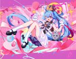  1girl 2090204084 :d ;d ahoge astral_party black_sailor_collar blue_eyes blue_hair blue_pupils bow dress fang gloves hair_between_eyes hair_ornament hairclip high_side_ponytail highres long_hair looking_at_viewer multicolored_hair one_eye_closed open_mouth pink_eyes pink_hair ren_(astral_party) ribbon sailor_collar side_ponytail skin_fang sleeveless smile solo streaked_hair very_long_hair white_dress white_gloves 