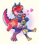 afro_puffs devil_dinosaur dinosaur duo eyewear female feral gesture glasses hanjosi heart_gesture heart_symbol hi_res horn human male mammal marvel marvel_rivals moon_girl prehistoric_species red_body red_scales reptile scales scalie star_glasses superhero