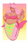 alternate_species aquatic bra clothing crossgender darkchibishadow female fin gem goo_hair gummy_(gummyandthedoctor) gummyandthedoctor hair hair_over_eye half-closed_eyes hi_res humanoid jewelry merfolk mermay mythology narrowed_eyes necklace nonbinary_(lore) pearl_(gem) pearl_necklace pink_body pink_goo pink_scales pseudo_hair scales seashell_bra slightly_chubby slightly_chubby_female slightly_chubby_humanoid smile split_form tail tail_fin underwear