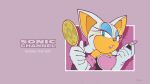  1girl absurdres bat_girl bespectacled blue_eyes breasts character_name cleavage copyright_notice cosmetics furry furry_female glasses gloves highres holding holding_lipstick_tube lipstick lipstick_tube makeup official_art official_wallpaper purple_background rouge_the_bat simple_background solo sonic_(series) sonic_channel white_gloves 