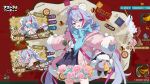  1girl ^^^ ahoge animal_ears astral_party black_skirt blue_scarf fake_animal_ears fang grey_hair highres jacket long_hair looking_at_viewer low_twintails multicolored_hair open_mouth pink_jacket pink_streaks ren_(astral_party) scarf skin_fang skirt streaked_hair twintails very_long_hair 