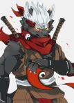  accessory ao_gravity asian_clothing canid canine canis chaps chest_tuft clothing domestic_dog east_asian_clothing fundoshi hair headband japanese_clothing male mammal melee_weapon red_eyes scarf scroll solo sword tadatomo tokyo_afterschool_summoners tuft underwear video_games weapon white_hair yellow_sclera yin_yang 