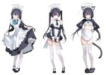  absurdres alternate_costume animal_ears apron bikini bikini_top_only black_hair black_necktie black_shoes black_skirt black_sleeves black_slippers blue_archive blue_necktie blush cat_ears cat_tail closed_mouth collared_shirt detached_sleeves eco_376124 flat_chest frilled_apron frills full_body glasses grey_eyes grey_halo halo highres kemonomimi_mode kisaki_(blue_archive) looking_at_viewer maid maid_headdress necktie round_eyewear shirt shoes short_necktie shrug_(clothing) simple_background skirt skirt_tug sleeveless sleeveless_shirt slippers solo standing swimsuit tail thighhighs twintails waist_apron white_apron white_background white_bikini white_shirt white_thighhighs white_wrist_cuffs wrist_cuffs 