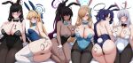  6+girls :o ;) absurdres alternate_costume animal_ears aqua_bow aqua_bowtie aqua_halo ass asuna_(blue_archive) asuna_(bunny)_(blue_archive) black_bow black_bowtie black_hair black_leotard black_pantyhose blonde_hair blue_archive blue_eyes blue_hair blue_hairband blue_leotard blush body_writing bow bowtie breasts brown_hair cleavage closed_mouth commentary dark-skinned_female dark_skin detached_collar elbow_gloves english_commentary fake_animal_ears fake_tail from_behind gloves gradient_hair grin hair_ornament hair_over_one_eye hairband halo hand_on_own_ass highres karin_(blue_archive) karin_(bunny)_(blue_archive) kneeling large_breasts leotard long_hair looking_at_viewer looking_back lying mixed-language_commentary mole mole_on_breast multicolored_hair multiple_girls noa_(blue_archive) official_alternate_costume on_side one_eye_closed one_eye_covered open_mouth pantyhose playboy_bunny ponytail purple_eyes purple_hair purple_halo rabbit_ears rabbit_tail red_eyes rio_(blue_archive) simple_background smile tail thighband_pantyhose thighs toki_(blue_archive) toki_(bunny)_(blue_archive) tyrzul white_background white_gloves white_hair white_hairband white_leotard wrist_cuffs yuuka_(blue_archive) 