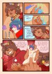 5_panel_comic arm_hair arm_tattoo battam_(solanaceae) blue_goo blue_hair blush body_hair body_tattoos brown_body brown_fur brown_skin chest_tattoo darkchibishadow dot_eyes english_text fur hair hair_over_eyes half-closed_eyes highlights_(coloring) hood human humanoid inner_monologue looking_pleasured male mammal micro narrowed_eyes purple_highlights sal_(solanaceae) satyr scarf simple_eyes smile smirk smug smug_face smug_grin solanaceae stubble tan_body tan_skin tattoo text thinking thought_bubble