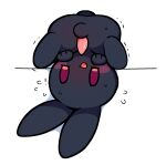 2025 anus balls biped bipedal_feral black_body black_fur blush blush_stickers butt cel_shading digital_drawing_(artwork) digital_media_(artwork) emanata featureless_feet feet feral front_view fur genitals lagomorph leporid male male_feral mammal monotone_body monotone_fur paws penis plumflavor presenting presenting_hindquarters presenting_penis purple_eyes rabbit scut_tail shaded shaking short_tail simple_background solo sweat_emanata tail tapering_penis tremble_lines trembling upside_down white_background