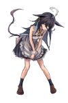  1girl ahoge animal_ears apron bare_shoulders black_hair black_skirt black_socks blush bow breasts brown_shoes closed_mouth commentary_request ear_tag earrings full_body hair_between_eyes horse_ears horse_girl horse_tail jewelry long_bangs long_hair long_hair_between_eyes looking_at_viewer maid maid_apron manhattan_cafe_(umamusume) multicolored_hair shirt shoes simple_background single_earring skirt sleeveless sleeveless_shirt small_breasts socks solo tail umamusume very_long_hair white_background white_hair white_shirt white_wrist_cuffs wrist_cuffs yanagi_wakana yellow_bow yellow_eyes 