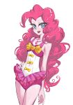  1girl :d arm_at_side bare_arms bare_shoulders blue_eyes bow bow_swimsuit bowtie breasts cang_yu_mo collarbone colored_skin cowboy_shot curly_hair cutout_eyelashes equestria_girls:_forgotten_friendship eyelashes frilled_one-piece_swimsuit frills gem grey_pupils hair_over_shoulder hand_on_own_hip heart heart-shaped_gem highres jewelry long_hair looking_at_viewer my_little_pony my_little_pony:_equestria_girls my_little_pony:_friendship_is_magic necklace official_alternate_costume one-piece_swimsuit open_mouth orange_gem pink_gem pink_hair pink_one-piece_swimsuit pink_skin pinkie_pie pinkie_pie_(equestria_girls) sidelocks simple_background skinny small_breasts smile solo standing swimsuit two-tone_one-piece_swimsuit very_long_hair white_background white_one-piece_swimsuit yellow_bow yellow_bowtie 