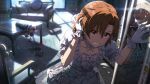 1girl angry bow bowtie brown_hair card_commentary clenched_teeth commentary_request couch crack cracked_glass day dress floral_print floral_print_dress game_asset gloves idolmaster idolmaster_million_live! idolmaster_million_live!_theater_days indoors mirror official_alternate_costume official_art pink_bow pink_bowtie print_dress puffy_short_sleeves puffy_sleeves reflection short_hair short_sleeves solo standing table teeth third-party_source v-shaped_eyebrows vase white_dress white_gloves yabuki_kana yellow_eyes 