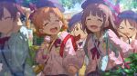  >_< 2boys 3girls :d ^_^ aged_down ahoge bandaid bandaid_on_cheek bandaid_on_face bandaid_on_nose bow bowtie brown_hair card_commentary cardigan child closed_eyes commentary_request covering_own_ears game_asset happy_tears hat holding holding_hands holding_microphone idolmaster idolmaster_million_live! idolmaster_million_live!_theater_days long_hair long_sleeves microphone multiple_boys multiple_girls official_art open_mouth orange_hair pink_cardigan purple_bow purple_bowtie short_hair smile standing tears third-party_source yabuki_kana 