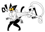 anthro barefoot belt big_breasts black_body black_fur black_tail bottomless breast_squish breasts cleaning_tool clothed clothing covering covering_crotch covering_self domestic_cat exclamation_point eyewear eyewear_on_head feet felid feline felis female fur goggles goggles_on_head jacket machine mammal maru_(sabgong) open_belt question_mark sabgong simple_background solo squish tail thick_thighs topwear vacuum_cleaner white_background white_clothing white_jacket white_topwear yellow_sclera
