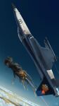  aircraft airplane area_88 cloud dated explosion f-20_tigershark fighter_jet from_side highres jet kazama_shin military military_vehicle missile signature solo utachy vehicle_focus 