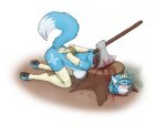  anthro areola armwear axe bent_over blood blue_body blue_fur blue_hair blush bodily_fluids bound breasts butt canid canine clothing corpse death decapitation elbow_gloves execution feet female female_death fingers fox fur gloves gore hair half-closed_eyes hands_behind_back hands_tied hands_tied_behind_back handwear hi_res krystal_(star_fox) legwear mammal meowmere narrowed_eyes nintendo nipples nude pawpads plant rope severed_body_part severed_head simple_background snuff solo star_fox stockings tail toes tongue tongue_out tree tree_stump weapon 