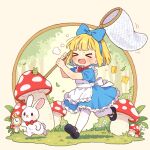  >_< alice's_adventures_in_wonderland alice_(alice_in_wonderland) alice_(alice_in_wonderland)_(cosplay) apron assistant_(onyhakase) black_shoes blue_dress blue_hairband blush bow bow_hairband bowtie bug butterfly butterfly_net chasing commentary_request cosplay d: dress flower forest giant_mushroom hairband hand_net holding holding_butterfly_net mary_janes medium_dress mushroom nature onyhakase original outdoors pantyhose pocket_watch rabbit red_bow red_bowtie running shoes watch white_apron white_flower white_pantyhose white_rabbit_(alice_in_wonderland) 