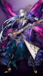  1boy armor black_boots black_gloves blue_flower blue_hair blue_rose boots butterfly_wings chaos_oberon_(grimms_notes) flower full_body game_asset gloves gold_trim grey_pants grimms_notes hair_between_eyes hair_ornament high_heel_boots high_heels holding holding_flower holding_sword holding_weapon insect_wings jacket jewelry kyoka_hatori legs_apart long_hair male_focus non-web_source official_art pants parted_lips pauldrons pointy_ears purple_background purple_jacket purple_robe red_eyes robe rose shoulder_armor single_pauldron solo sword thigh_boots thorns torn_clothes weapon wings 