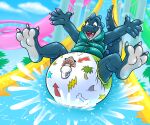  animate_inanimate anthro big_diaper clean_diaper clothed clothing diaper dinosaur feet_up hands_up hi_res inflatable inflatable_diaper inflatable_vest living_inflatable looking_down male mapimoo_(artist) open_mouth pattern_diaper pool_toy prehistoric_species pull-ups_(diaper) reptile saurischian scalie skipper_(zoran) slide smile solo swim_vest tail theropod tyrannosaurid tyrannosauroid tyrannosaurus tyrannosaurus_rex water water_slide wearing_diaper 