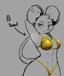  anthro armpit_fetish bikini bodily_fluids breasts cheek_tuft clothing contextual_arrow directional_arrow english_text eyelashes facial_tuft female frown gold_bikini hands_behind_head holemann information_label looking_aside mammal mina_(mina_the_hollower) mina_the_hollower mouse multi_nipple murid murine narrowed_eyes nipples notched_ear rodent rodent_tail round_ears snout solo supernumerary_nipples sweat sweatdrop sweaty_armpit swimwear text tuft two-piece_swimsuit yacht_club_games 