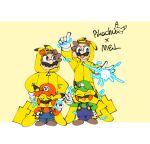  2022 4:3 5_fingers anthro arms_bent bam_ml bangs black_ear_tips black_facial_hair black_mustache black_nose blue_clothing blue_eyes blue_overalls brother_(lore) brothers_(lore) brown_clothing brown_footwear brown_hair brown_shoes cheek_spots closed_smile clothed clothed_anthro clothed_human clothed_male clothing cosplay crossover crossover_cosplay digital_drawing_(artwork) digital_media_(artwork) dipstick_ears ear_markings electricity electricity_manipulation elemental_manipulation english_text eyebrow_through_hair eyebrow_through_hat eyebrows eyes_closed facial_hair fingers flat_colors footwear fully_clothed fully_clothed_anthro fully_clothed_human fully_clothed_male fur generation_1_pokemon gesture gloves green_clothing green_hat green_headwear green_shirt green_topwear group hair hand_gesture hand_on_hip hand_on_own_hip handwear hat headgear headwear human korean_description larger_human larger_male long_ears looking_at_another luigi male male_anthro male_human mammal mario mario_bros markings mouth_closed multicolored_ears mustache nintendo no_pupils noseless onesie open_mouth open_smile overalls pikachu pink_mouth pokemon pokemon_(species) red_clothing red_hat red_headwear red_shirt red_topwear semi-anthro shirt shoes short_hair short_legs sibling_(lore) simple_background size_difference smaller_anthro smaller_male smile smiling_at_another tail tan_body tan_skin text thin_eyebrows topwear translucent translucent_hair twins_(lore) v_sign white_clothing white_gloves white_handwear yellow_body yellow_fur yellow_onesie yellow_tail zipper 