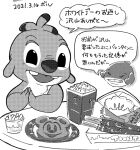  2021 alien antennae_(anatomy) boreuben buckteeth churro dialogue dipstick_antennae disney disney_parks duo experiment_(lilo_and_stitch) food fur gantu halftone hi_res japanese_text lilo_and_stitch mickey_mouse mickey_waffle multicolored_antennae open_mouth open_smile popcorn reuben_(lilo_and_stitch) simple_background smile speech_bubble teeth text translation_request waffle white_background 