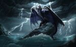  2024 black_body black_scales black_wings blue_body blue_eyes blue_scales bone_frill chillingsmite claws cloud colored dark digital_media_(artwork) digital_painting_(artwork) dragon dreamworks electricity european_mythology feral frill_(anatomy) hi_res how_to_train_your_dragon light lighting lightning male membrane_(anatomy) multicolored_body mythological_creature mythological_scalie mythology night outside painting_(artwork) raining rock scales scalie sea shaded skrill_(species) solo spikes spikes_(anatomy) storm thunder thunderstorm water wave western_dragon wings 