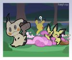  6:5 ambiguous_gender artist_name blush bodily_fluids border candy_feces chewing colored_feces digital_media_(artwork) eating_feces excessive_feces eyes_closed fairyfudge fart feces feces_in_mouth feces_pile flying_sweatdrops food_feces generation_1_pokemon generation_2_pokemon generation_7_pokemon group heart_symbol mimikyu night nintendo oblivious pichu pikachu pink_feces pokemon pokemon_(species) pooping question_mark scatplay sound_effects sweat sweatdrop text unusual_feces vowelless vowelless_sound_effect white_border 