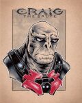  alien anthro armor bald border brown_eyes bust_portrait colored craig_the_brute english_text frown halo_(series) jiralhanae joshuadavidart male mammal meme microsoft paper portrait primate solo text traditional_media_(artwork) xbox_game_studios 